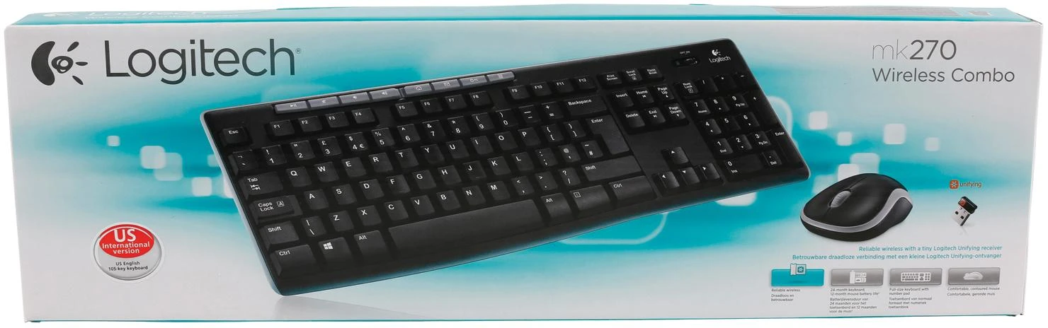 Belaidis klaviatūros ir pelės rinkinys Logitech MK270, QWERTY išdėstymas