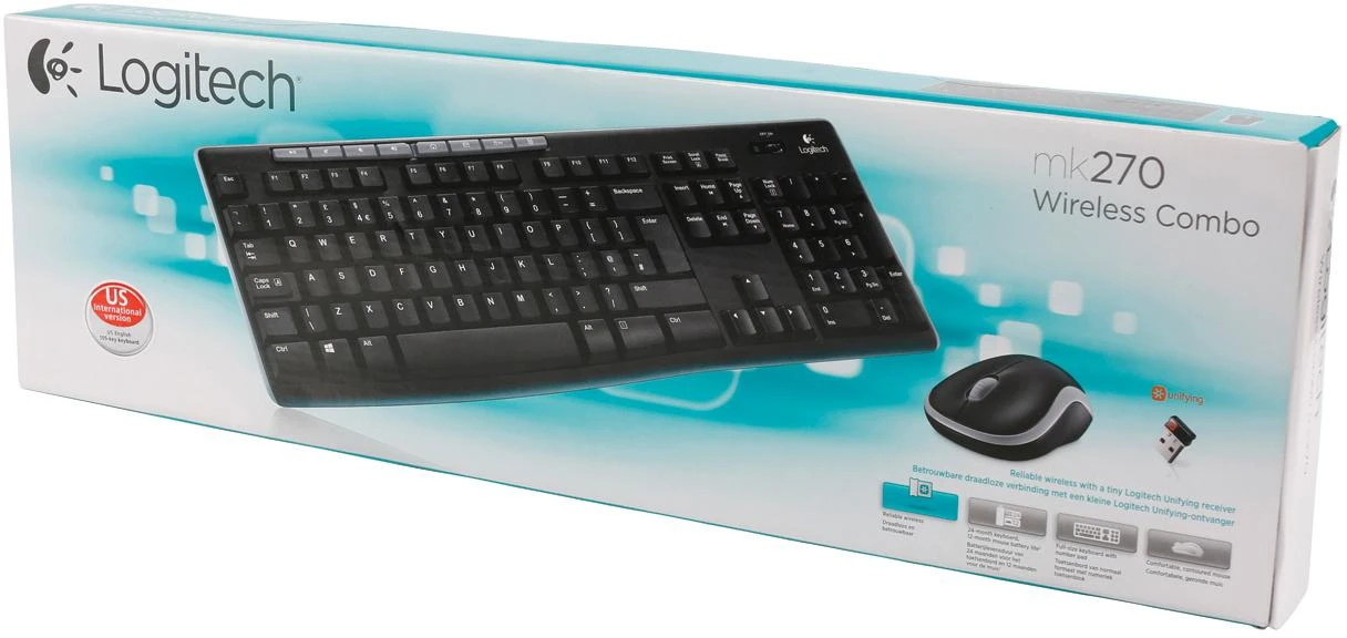 Belaidis klaviatūros ir pelės rinkinys Logitech MK270, QWERTY išdėstymas