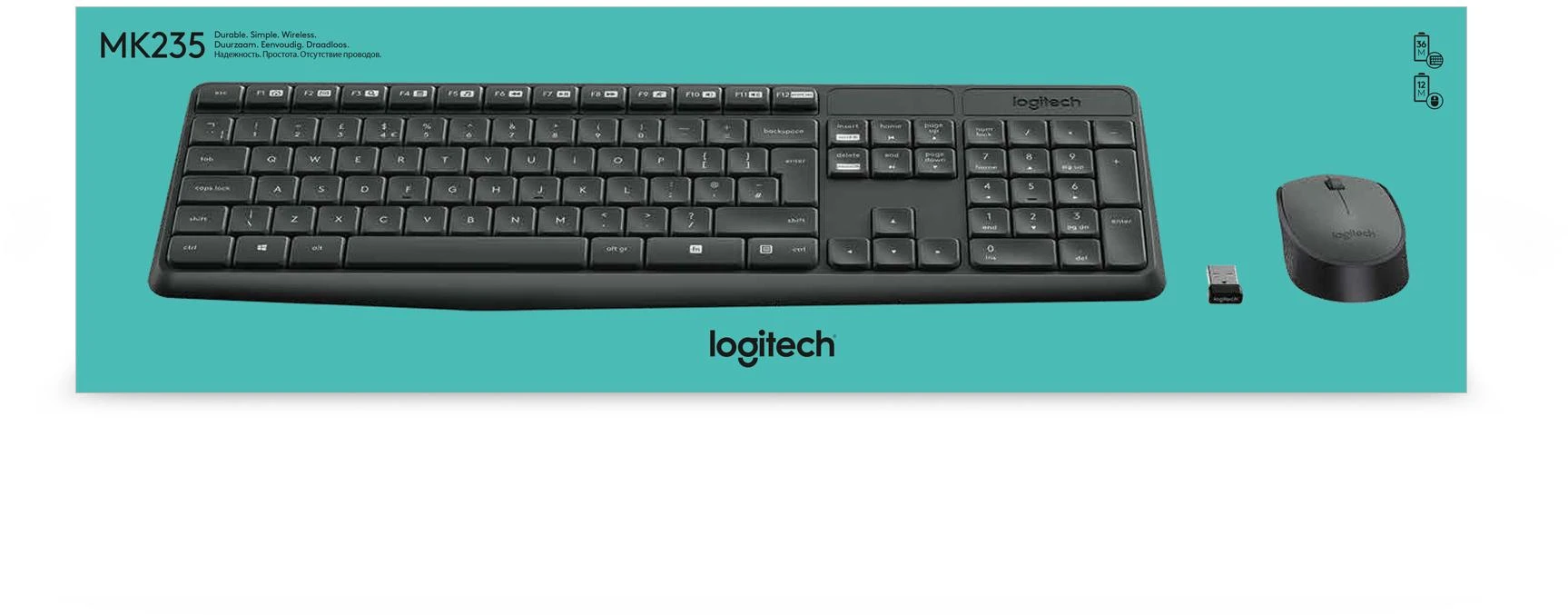 Belaidis klaviatūros ir pelės rinkinys Logitech MK235, US išdėstymas