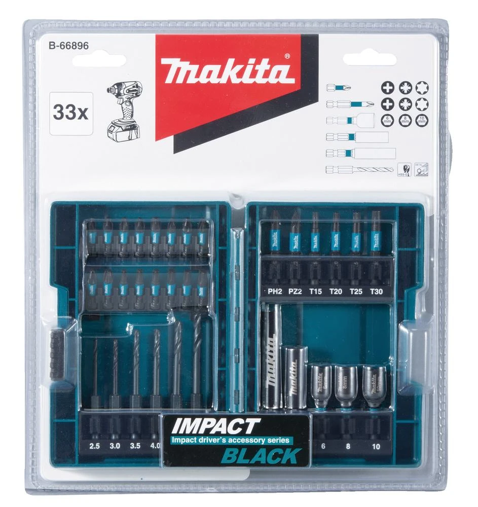 Makita 33 vnt. sukimo antgalių komplektas IMPACT Juodas B-66896