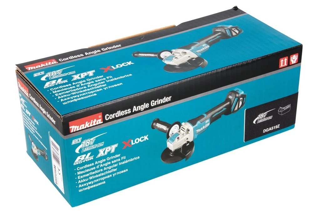 Makita DGA519Z Akumuliatorinis kampinis šlifuoklis, greičio reguliavimas 3000-8500min-1, 18V, ø125mm, X-LOCK, komplektuojama be akumuliatorių ir kroviklio!