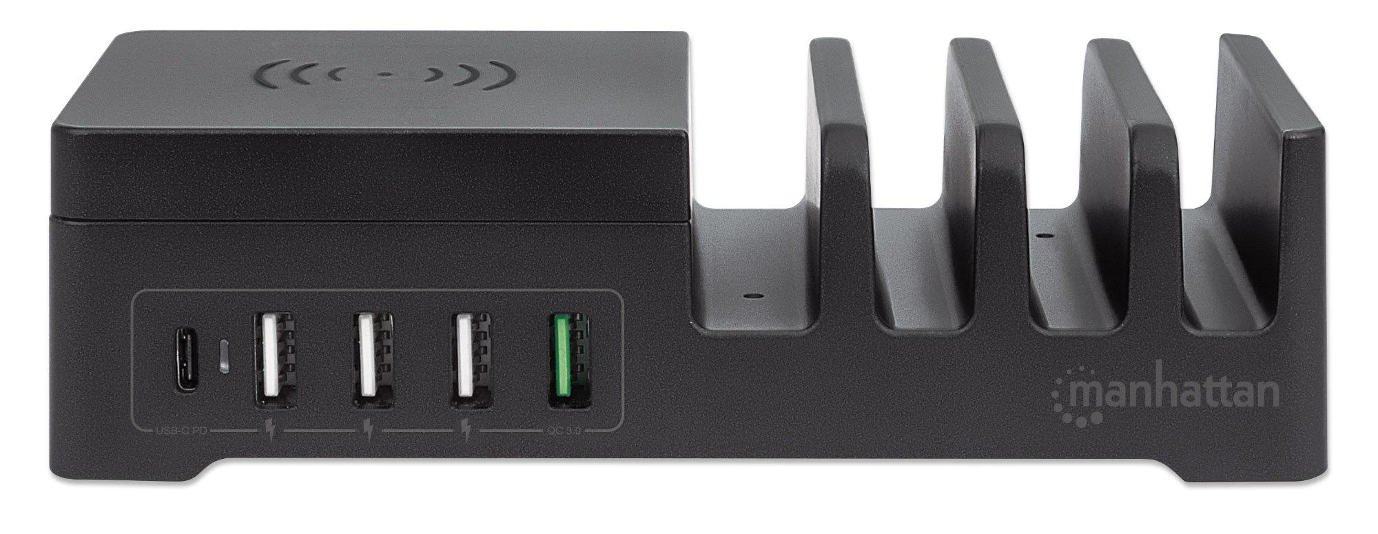 Manhattan Įkroviklis jungiama į tinklą 5x USB i Qi 55W, 1x USB-C, 3x USB-A, Qi