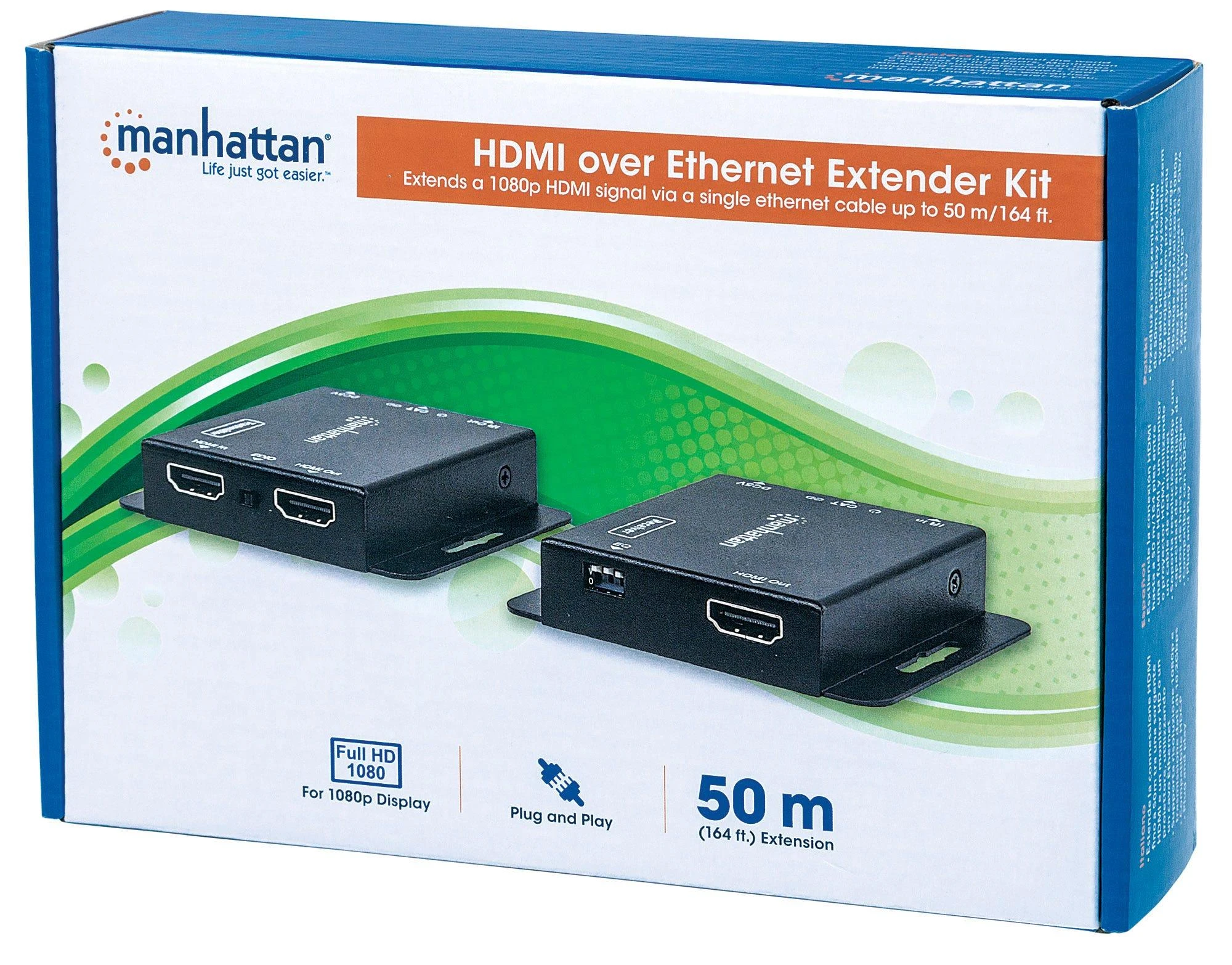 Manhattan 207461 HDMI ilgintuvas per Cat6a vytos poros, iki 50 m su IR ir POC maitinimo kabeliu