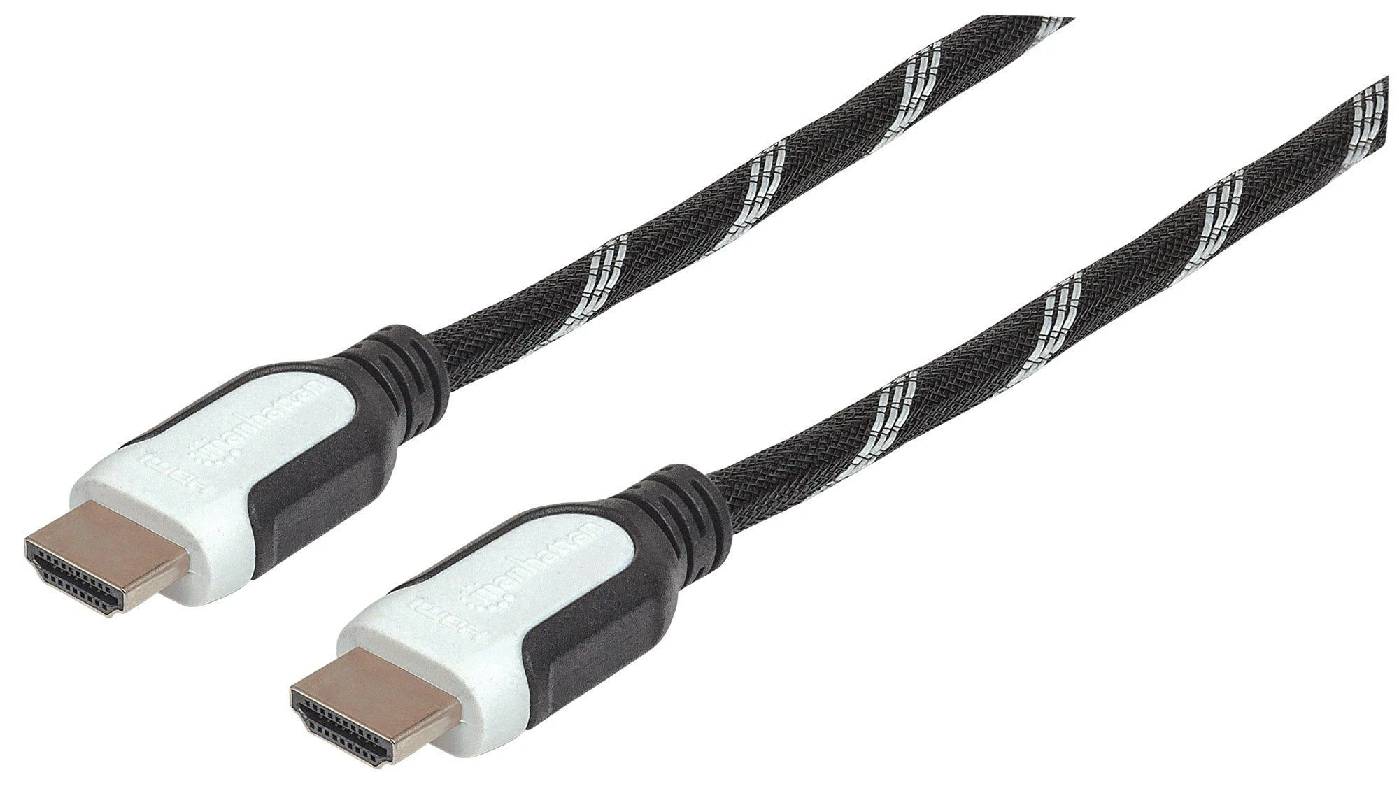 MANHATTAN Braided High Speed HDMI Cable with Ethernet HEC, ARC, 3D, 4K, HDMI Male to Male, Shielded, 0.5 m, Juodas/Baltas, 354745