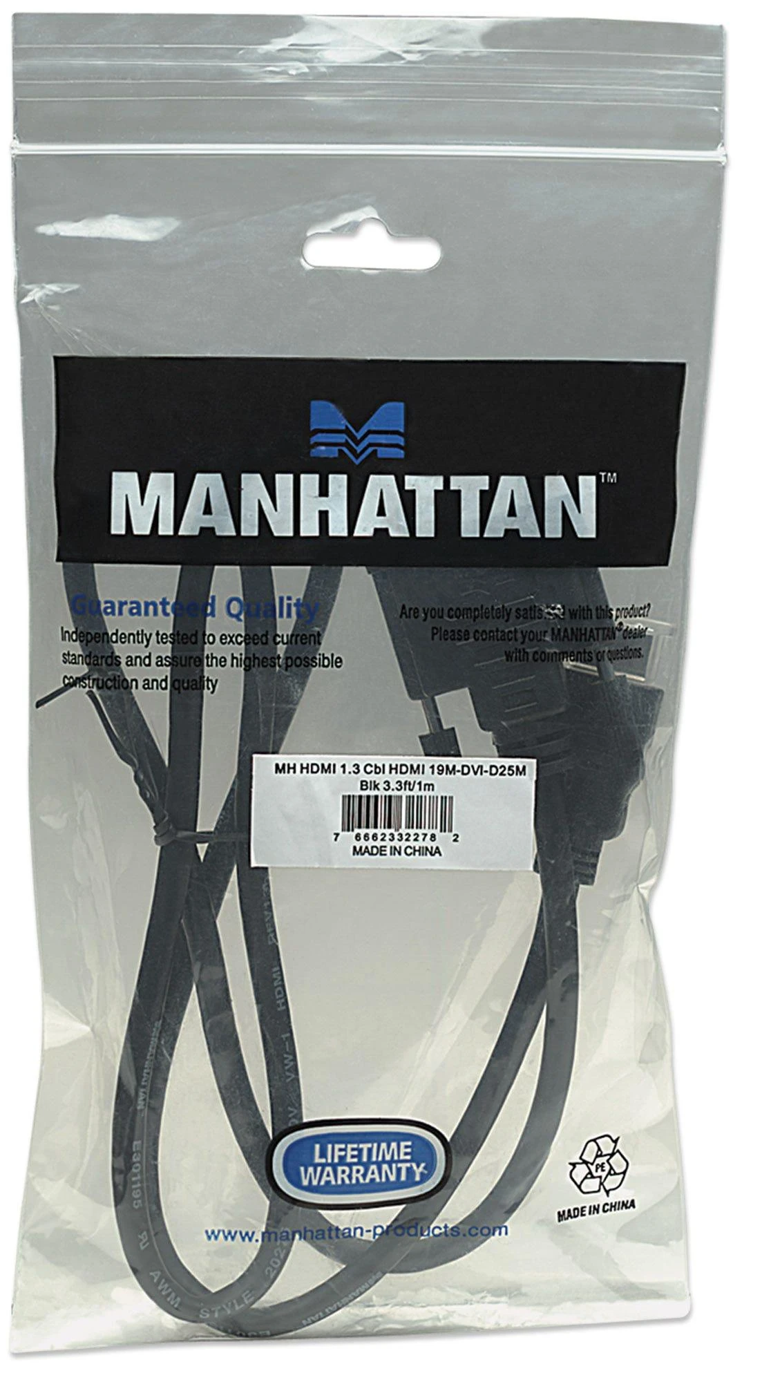StarTech MANHATTAN HDMI kištukas į DVI-D 24+1 kištuką, dviguba jungtis, 1,0 m (3 pėd.), Juodas 322782