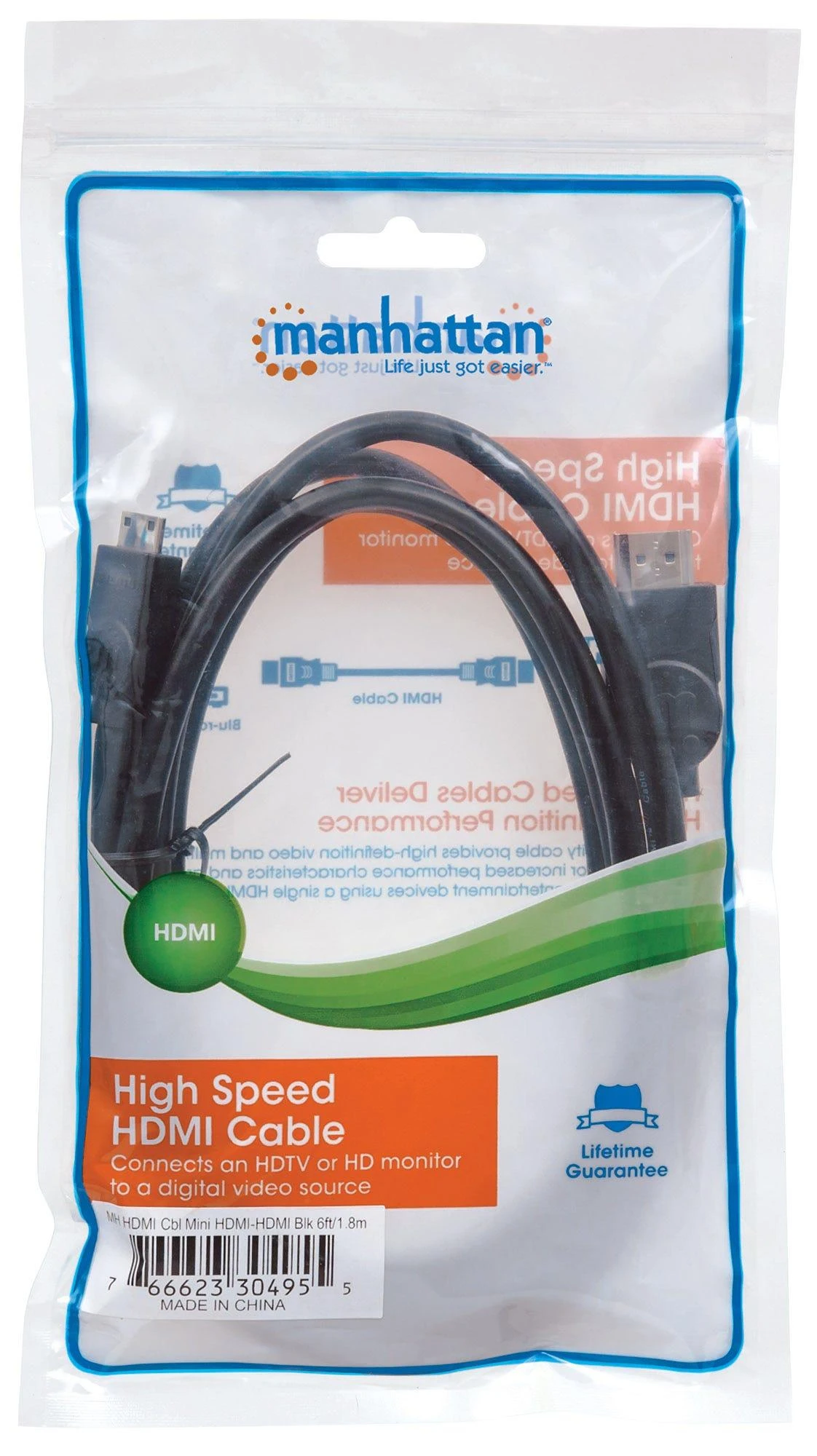 Intracom MANHATTAN High Speed HDMI Cable 1,8m juodas Mini HDMI 19 kontaktų kištukas HDMI 19 kontaktų kištukas nikeliuotos jungtys
