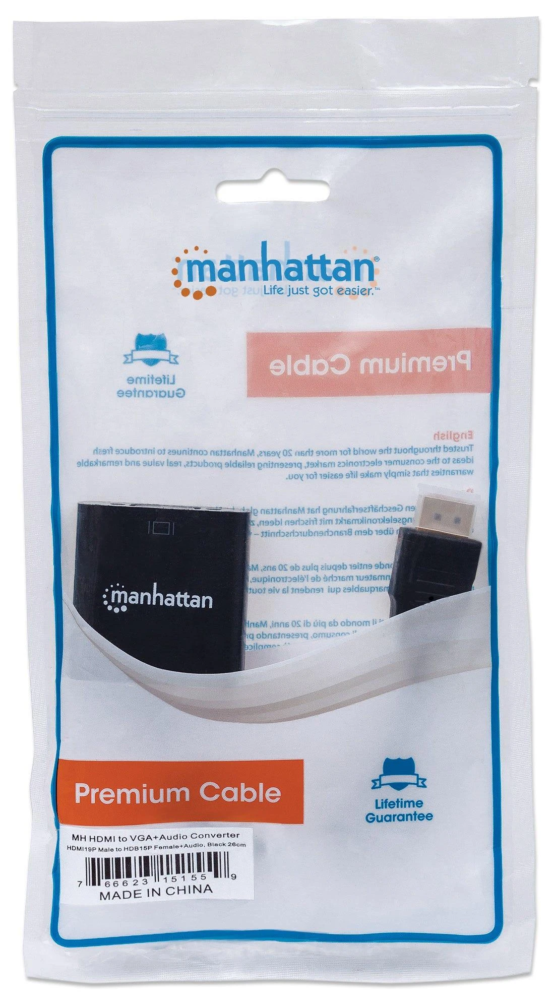Adapteris AV Manhattan HDMI - D-Sub (VGA) + Jack 3.5mm juoda (151559)