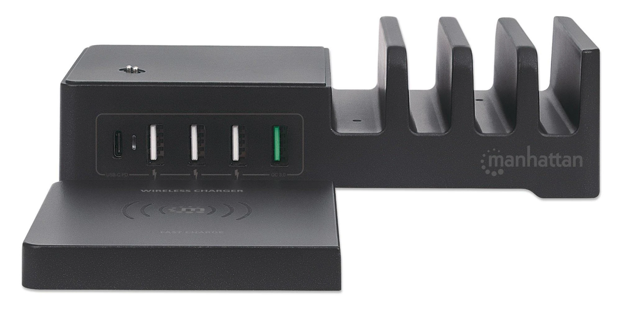 Manhattan Įkroviklis jungiama į tinklą 5x USB i Qi 55W, 1x USB-C, 3x USB-A, Qi