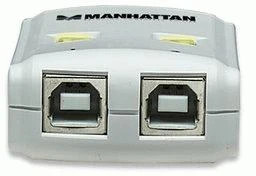 Intracom MANHATTAN Hi-Speed USB 2.0 bendrinimo jungiklis 1x2 prievadai, dvigubas valdymas, automatinio jutiklio USB 2.0 tipo A į B tipo jungiklis