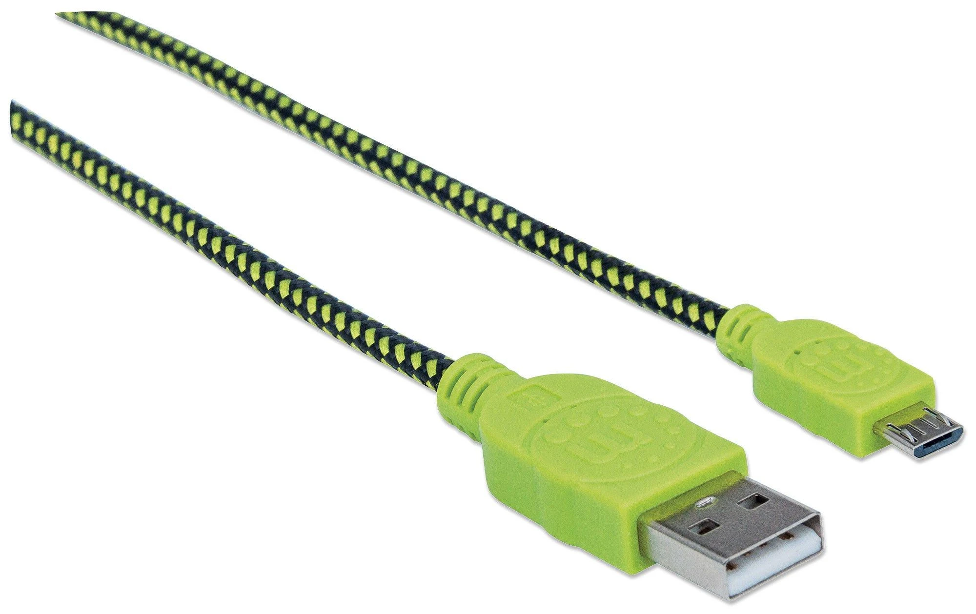 MANHATTAN Braided Hi-Speed USB (AM) - Micro USB-(BM) Cable USB 2.0, 1.0 m, Juodas/Žalias, 352772