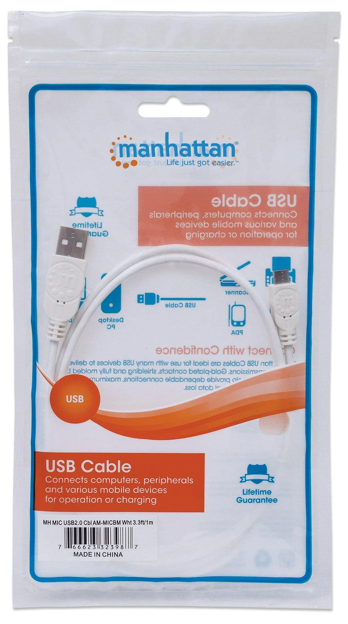 StarTech Manheteno didelės spartos USB įrenginio kabelis A kištukas / Micro-B kištukas, 1,0 m, Baltas, 323987