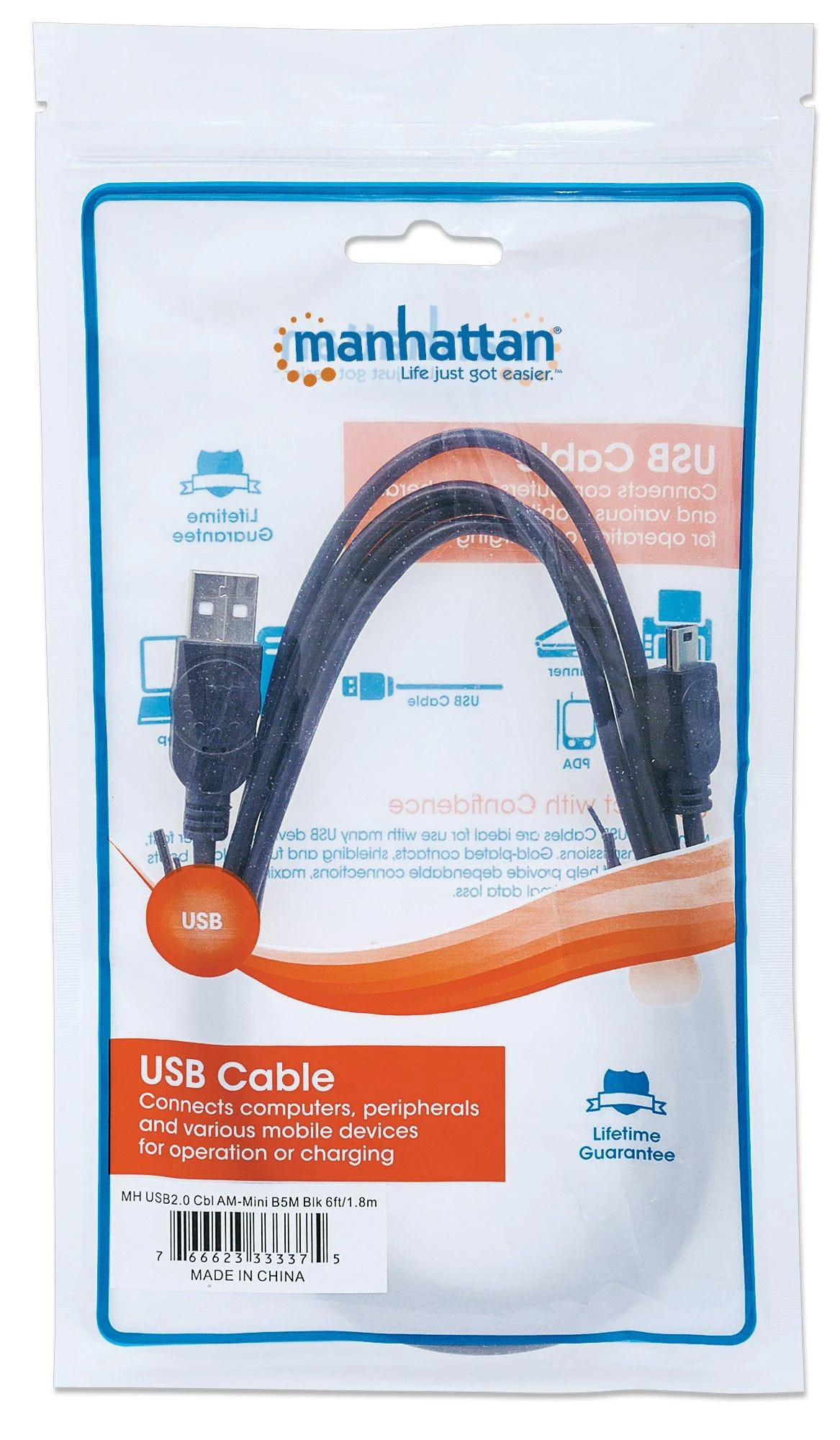 StarTech MANHATTAN USB 2.0 kabelis A iki mini USB, 1,8 m, 333375