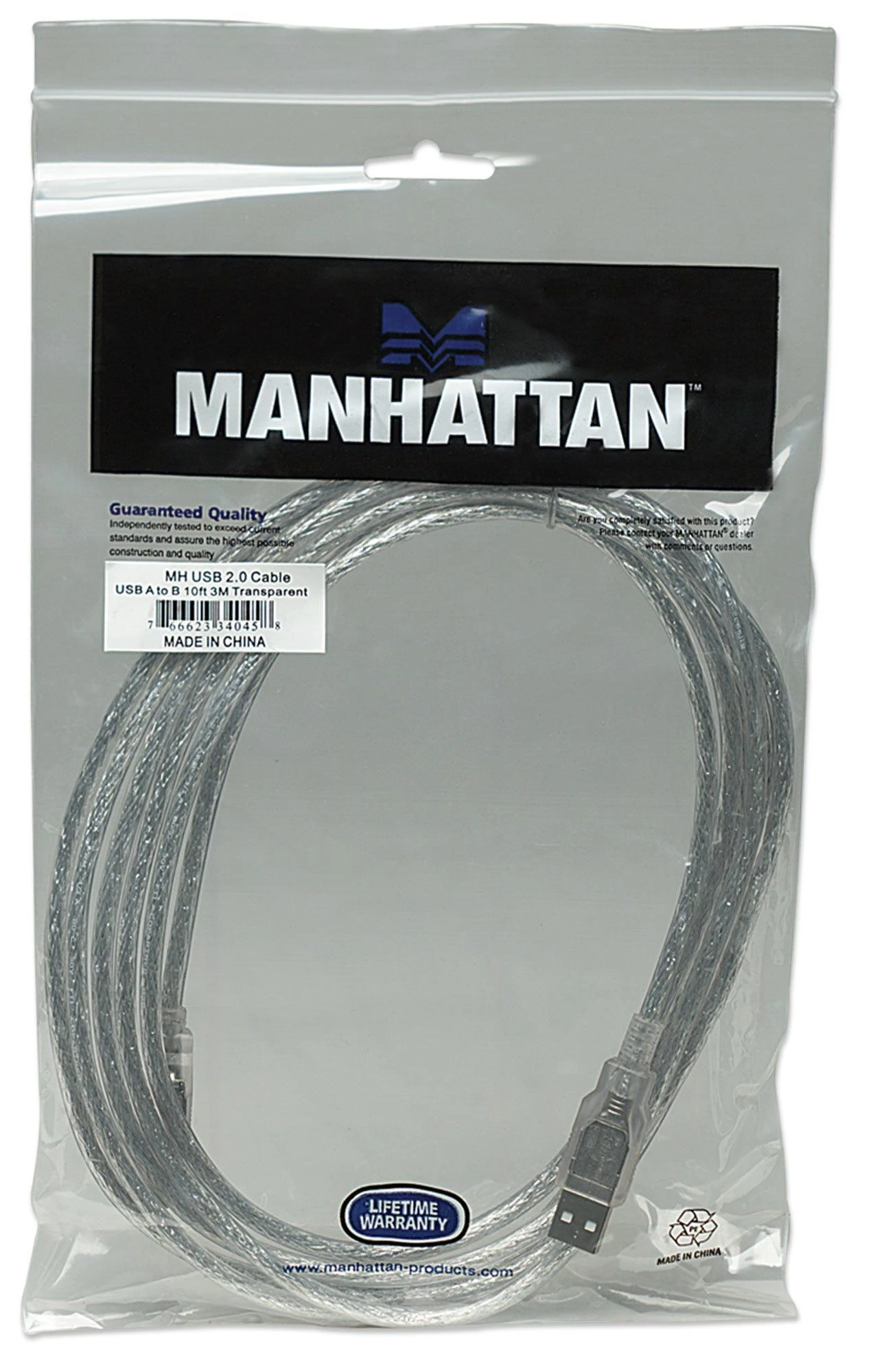 StarTech Intracom MANHATTAN didelės spartos USB įrenginio kabelis 3m sidabrinis USB 2.0 Standard-A male to USB 2.0 Standard-B male Palaiko greitį iki 480 Mbps