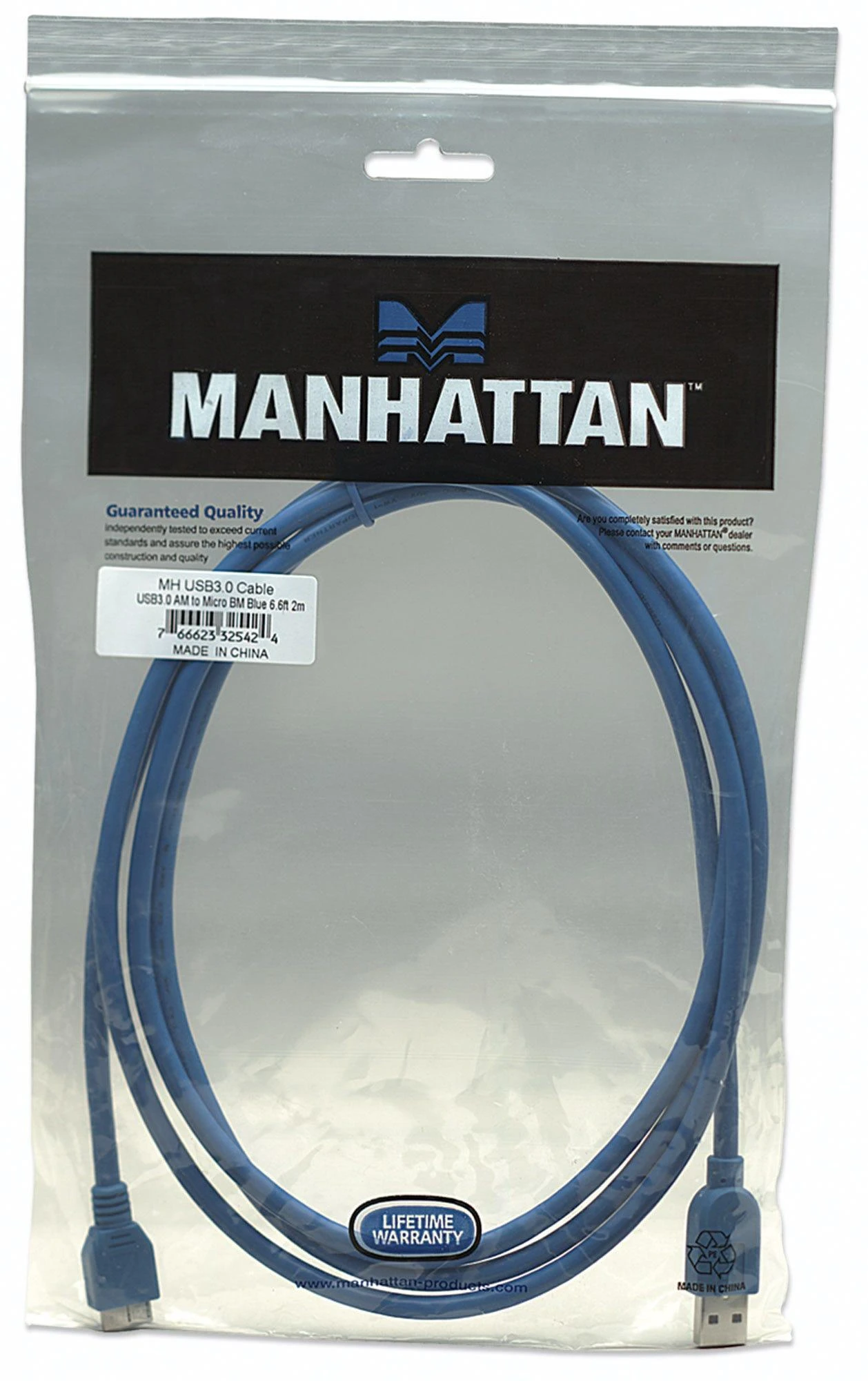 USB Manhattan USB-A - micro-B 2 m Mėlyna kabelis (325424)