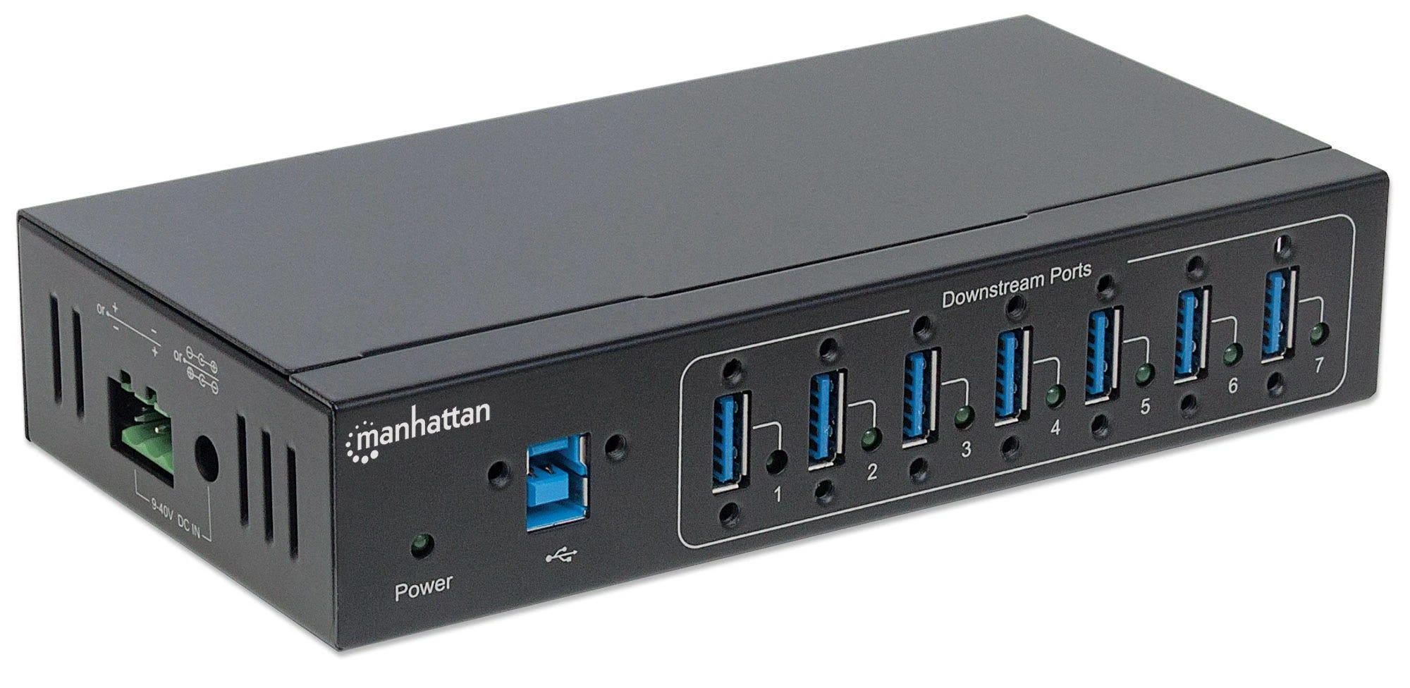 M164405 Manhattan Industrial, ESD apsaugotas 7 prievadų USB 3.0 šakotuvas