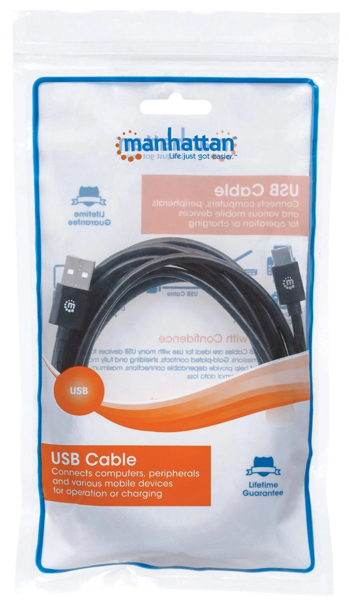 StarTech MANHATTAN USB 2.0, Type-A Male to Type-C Male, 480 Mbps, 2,0 m, Juodas, 354929