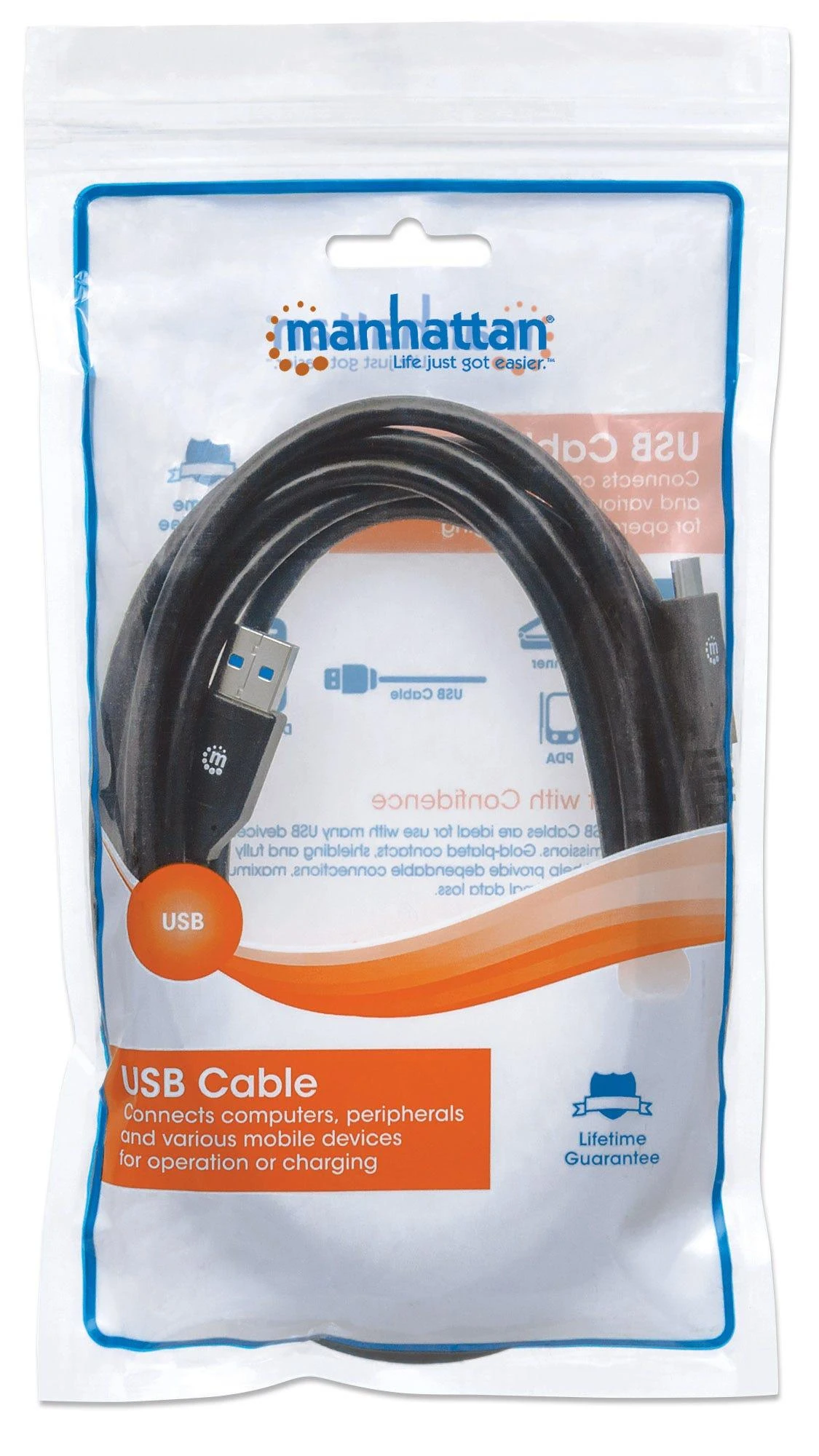 Intracom MANHATTAN USB 3.1 Gen 1 įrenginio kabelis 3 m A tipo kištukas iki C tipo kištukas 5 Gbps Juodas