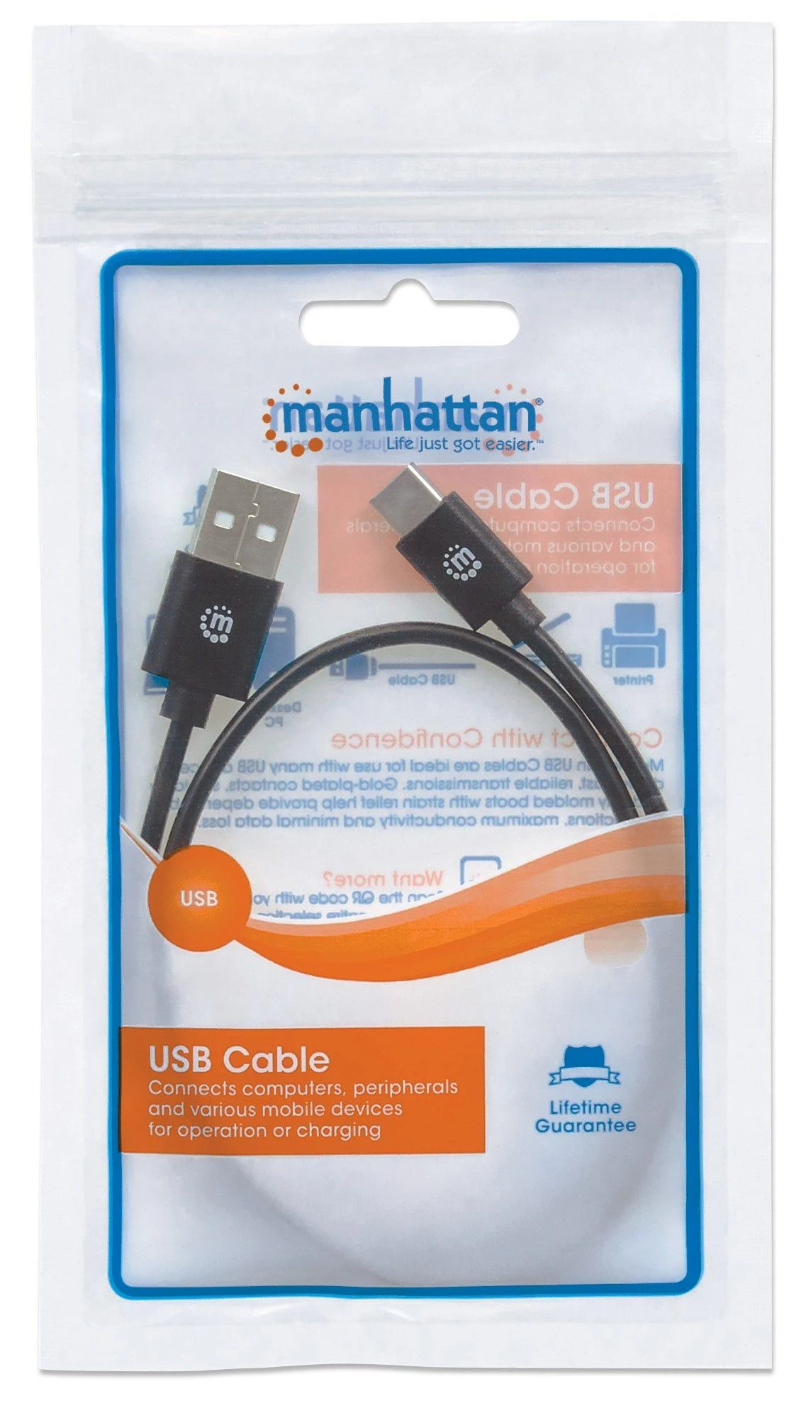 StarTech MANHATTAN USB 2.0, Type-A Male to Type-C Male, 480 Mbps, 0,5 m, Juodas, 354912
