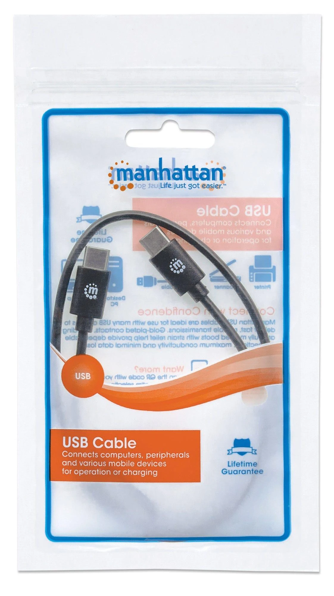 Kabelis USB Manhattan USB-C - USB-C 0.5 m Juodas (354868)