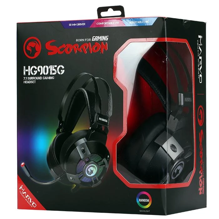 Žaidimų ausinės Marvo HG9015G su USB jungtimi, 7.1 virtualus erdvinis garsas, Juodos