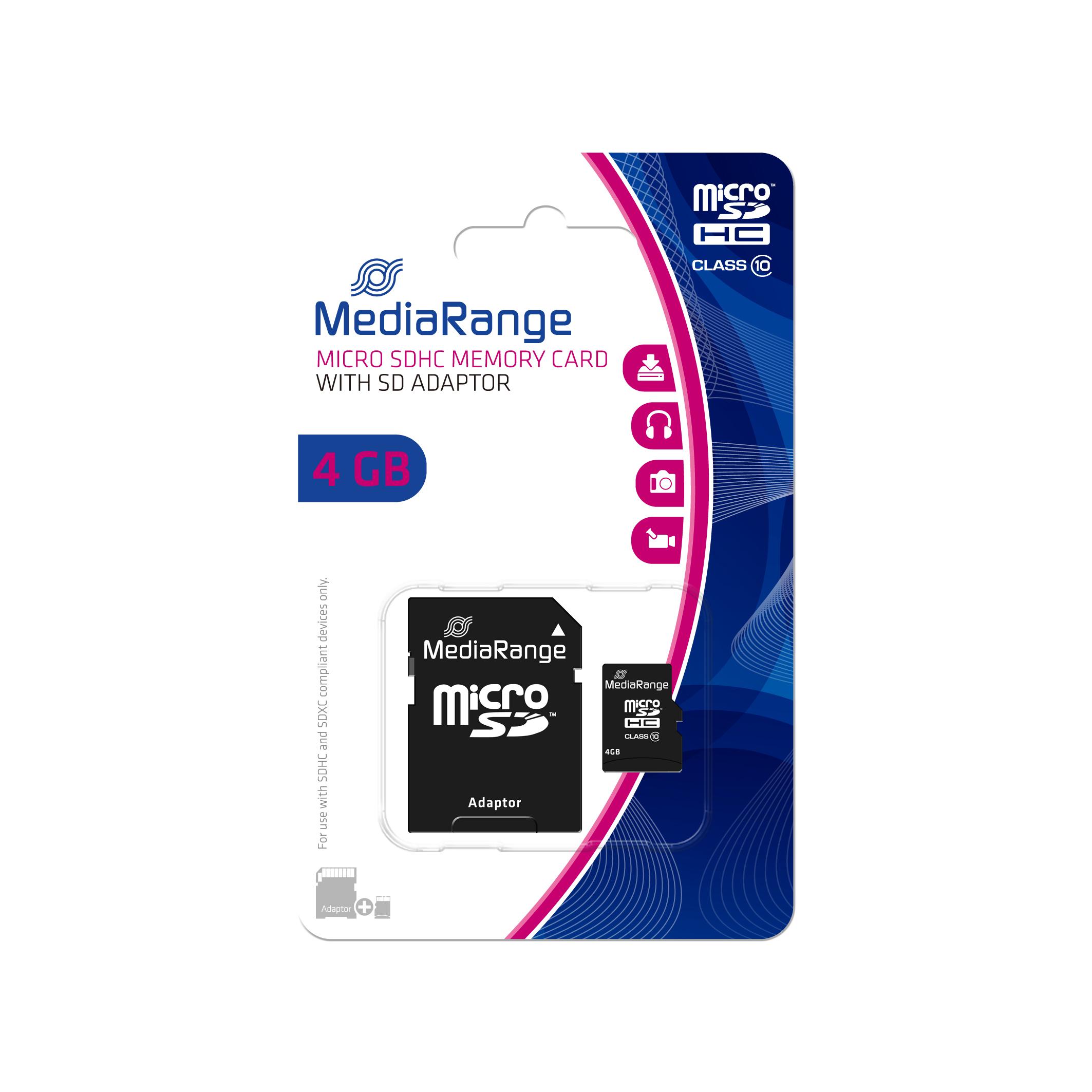 Kortelė MediaRange MR956 Micro SDHC 4 GB klasė 10 UHL- (MR956)