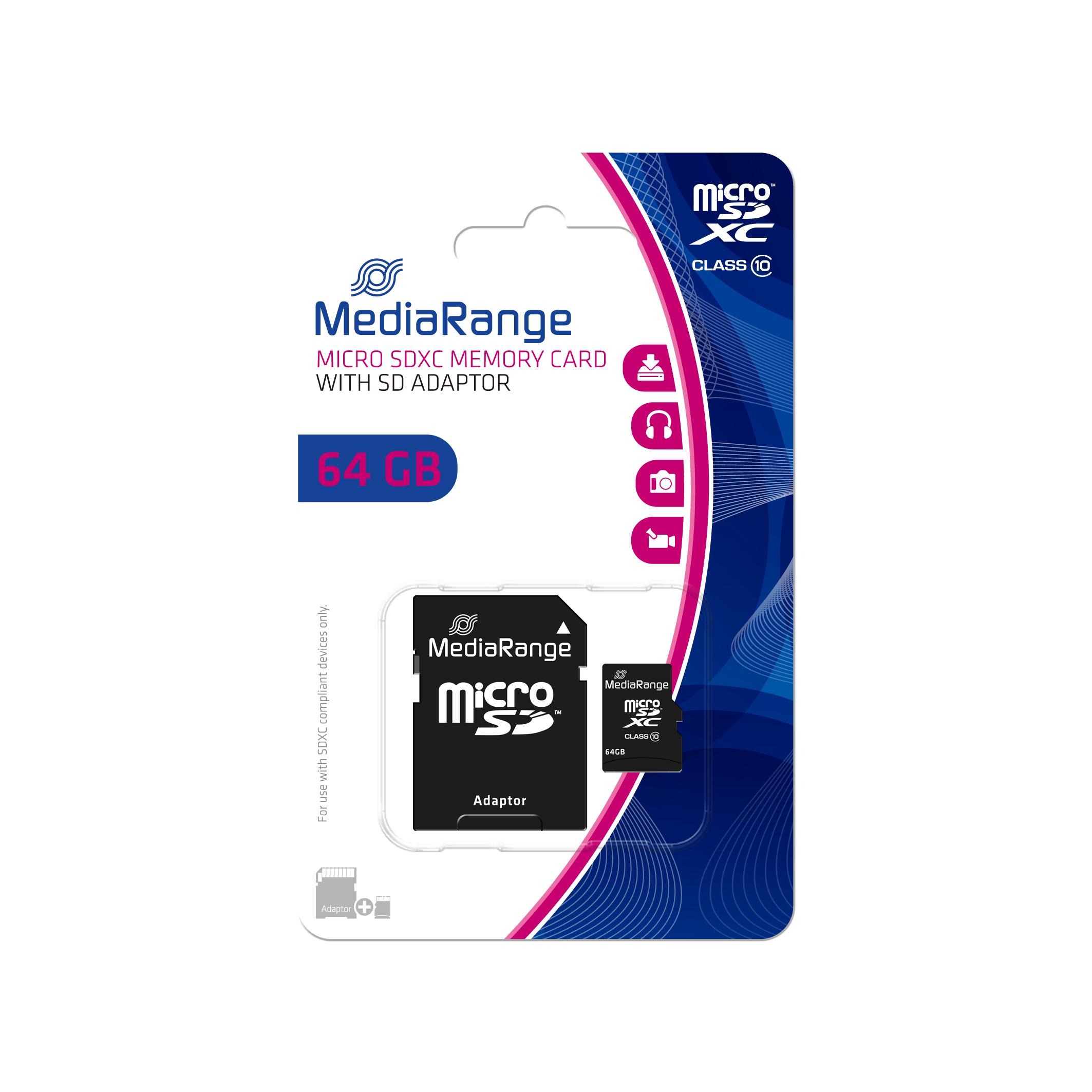 Atminties kortelė MediaRange SD MicroSD Card 64GB SD CL.10 inkl. Adapteris