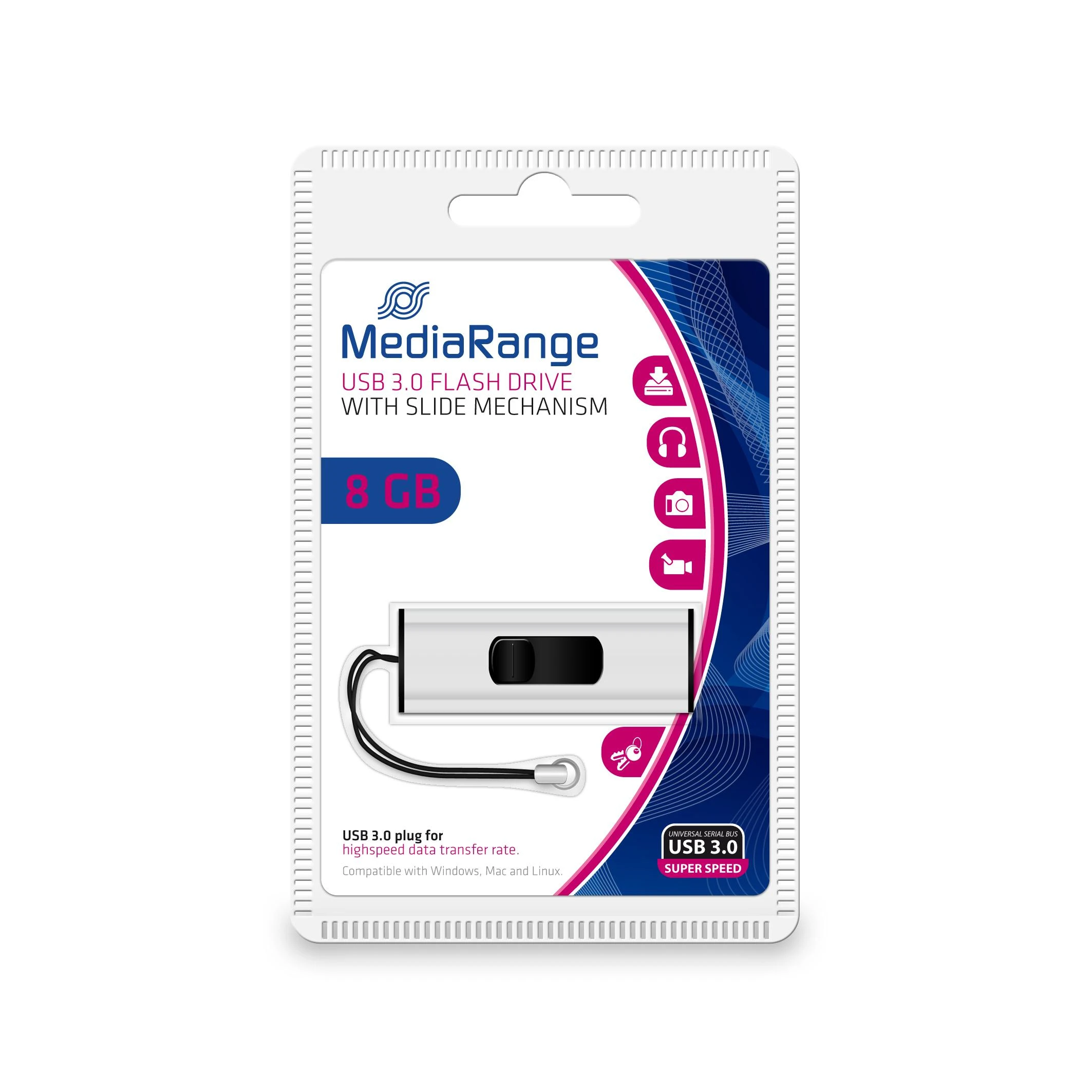 STICK 8GB MEDIARANGE MR914 3.2 Gen 1 Juodas/Sidabrinė
