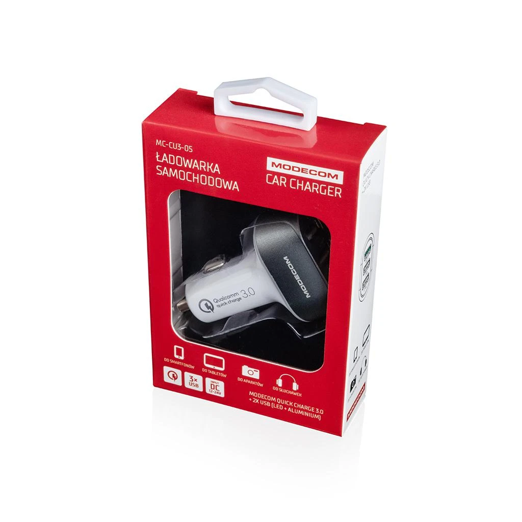 MODECOM automobilinis įkroviklis MC-CU3 (Quick Charge 3.0 + 2x USB)