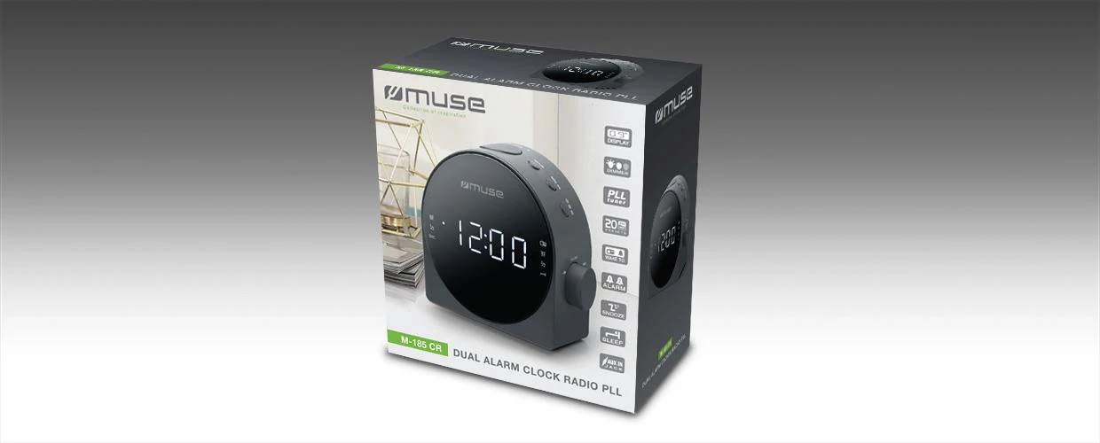 Muse Mūza | Dvigubas žadintuvo radijas PLL | M-185CR | AUX į | Juodas
