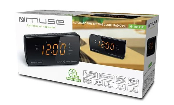 Muse Mūza | Dvigubas žadintuvo radijas PLL | M-185CR | AUX į | Juodas