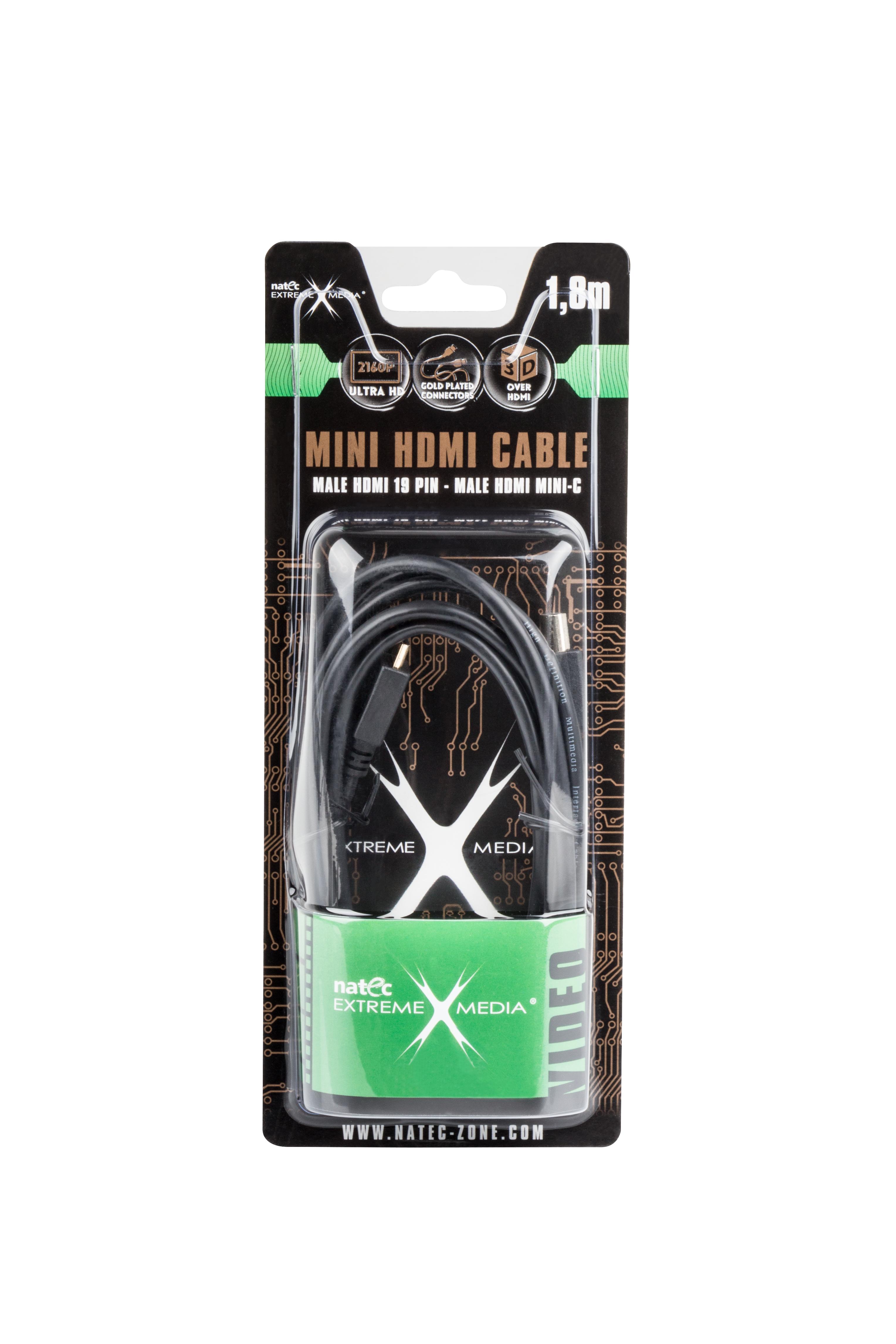 NATEC NKA-0635 kabelis HDMI – mini HDMI A-C v1.4 didelės spartos 1,8M