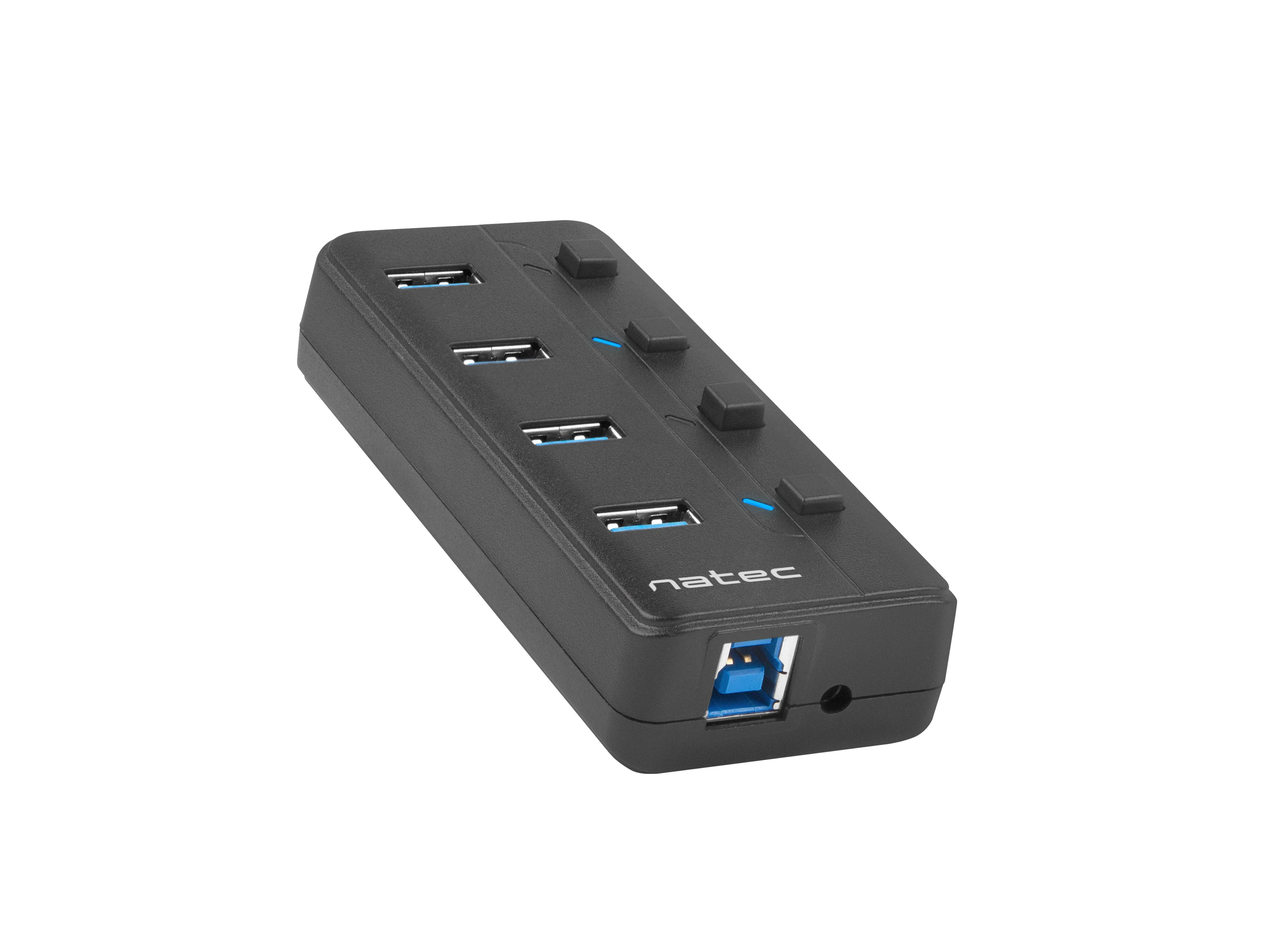 NATEC NHU-1557 Hub USB 3.0 Mantis2 4-jungtys on/off with AC Adapteris Juodas