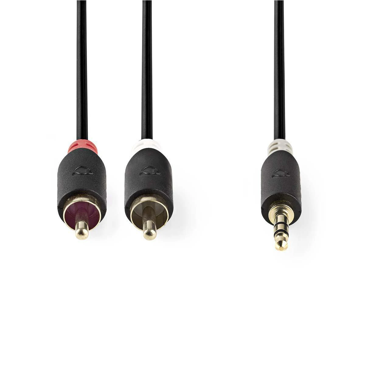 Nedis stereo garso kabelis | 3,5 mm kištukas | 2x RCA kištukas, padengtas auksu | 2,00m | apvalus | Antracitas | Pakuotė su peržiūros langeliu