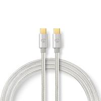 Nedis USB laidas| USB 2.0 | USB-C™ jungtis | USB-C™ jungtis |100 W 480 Mbps | Paauksuotas | 2,00m | apvalus | Pintas / nailonas | sidabras | Pakuotė su S