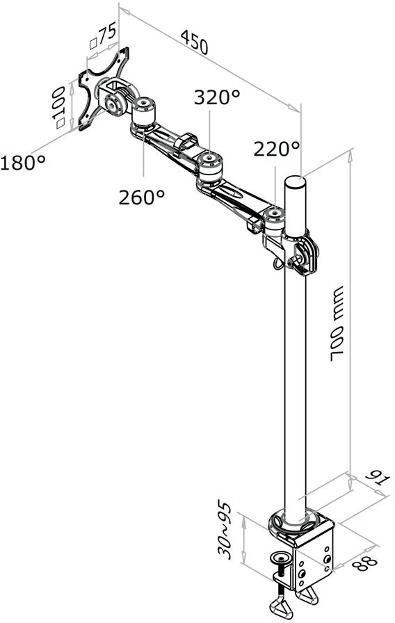 Neomounts Newstar FPMA-D935POLE70 monitoriaus laikiklis arba stovas 76,2 cm (30") Gnybtas Sidabras