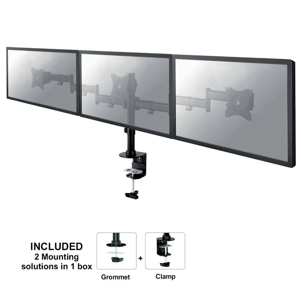 Laikiklis Neomounts by Newstar Select Tilt/Turn/Rotate Triple Desk Mount (spaustukas) trims 10-27" Monitorius ekranams, reguliuojamo aukščio - Juodas