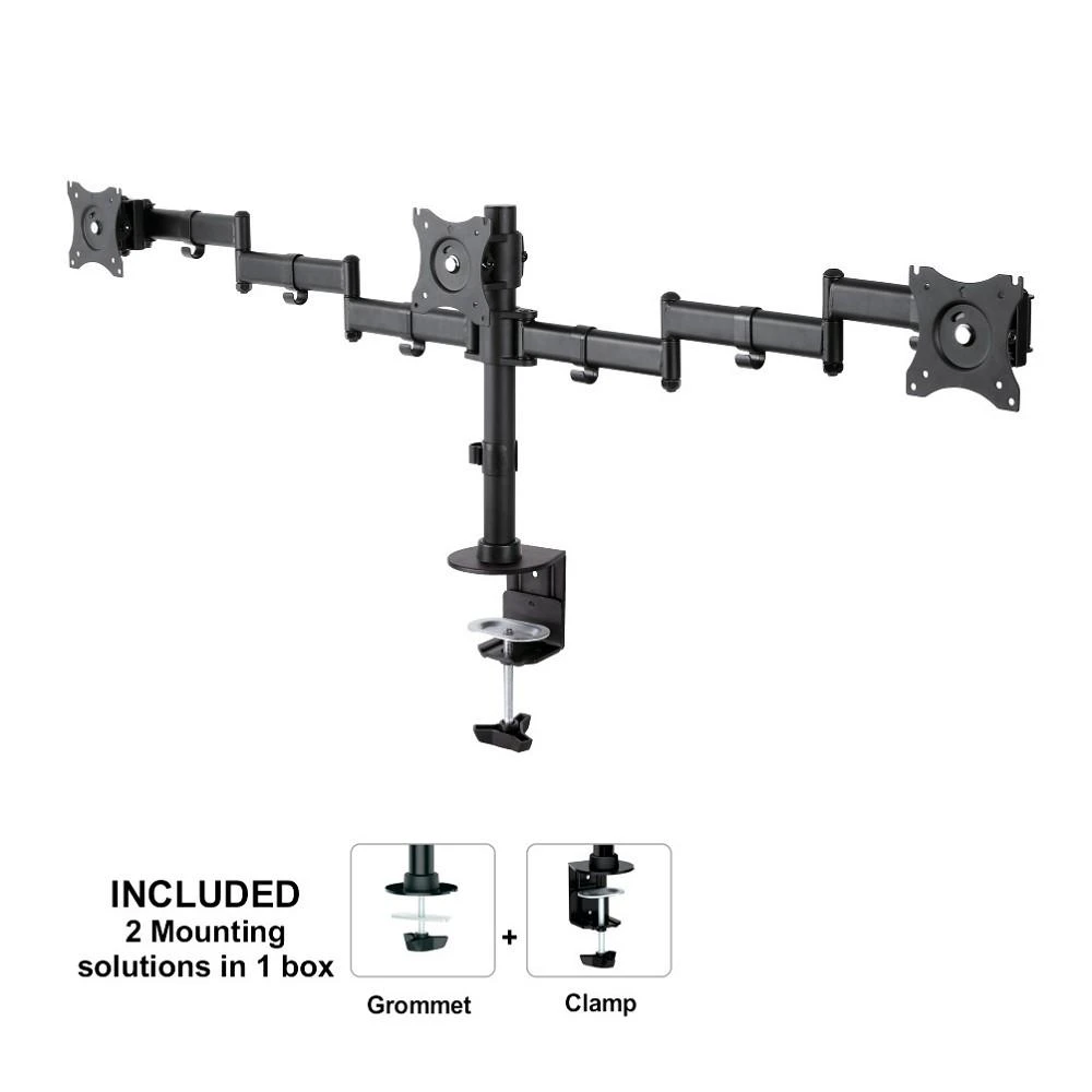 Laikiklis Neomounts by Newstar Select Tilt/Turn/Rotate Triple Desk Mount (spaustukas) trims 10-27" Monitorius ekranams, reguliuojamo aukščio - Juodas