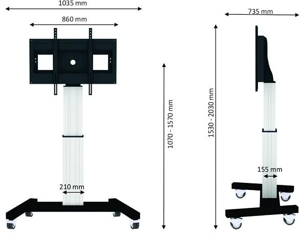 Laikiklis „Neomounts NEWSTAR“ motorizuotas mobilus grindų stovas - VESA 200X200 iki 800X600 42-100" Sidabrinis
