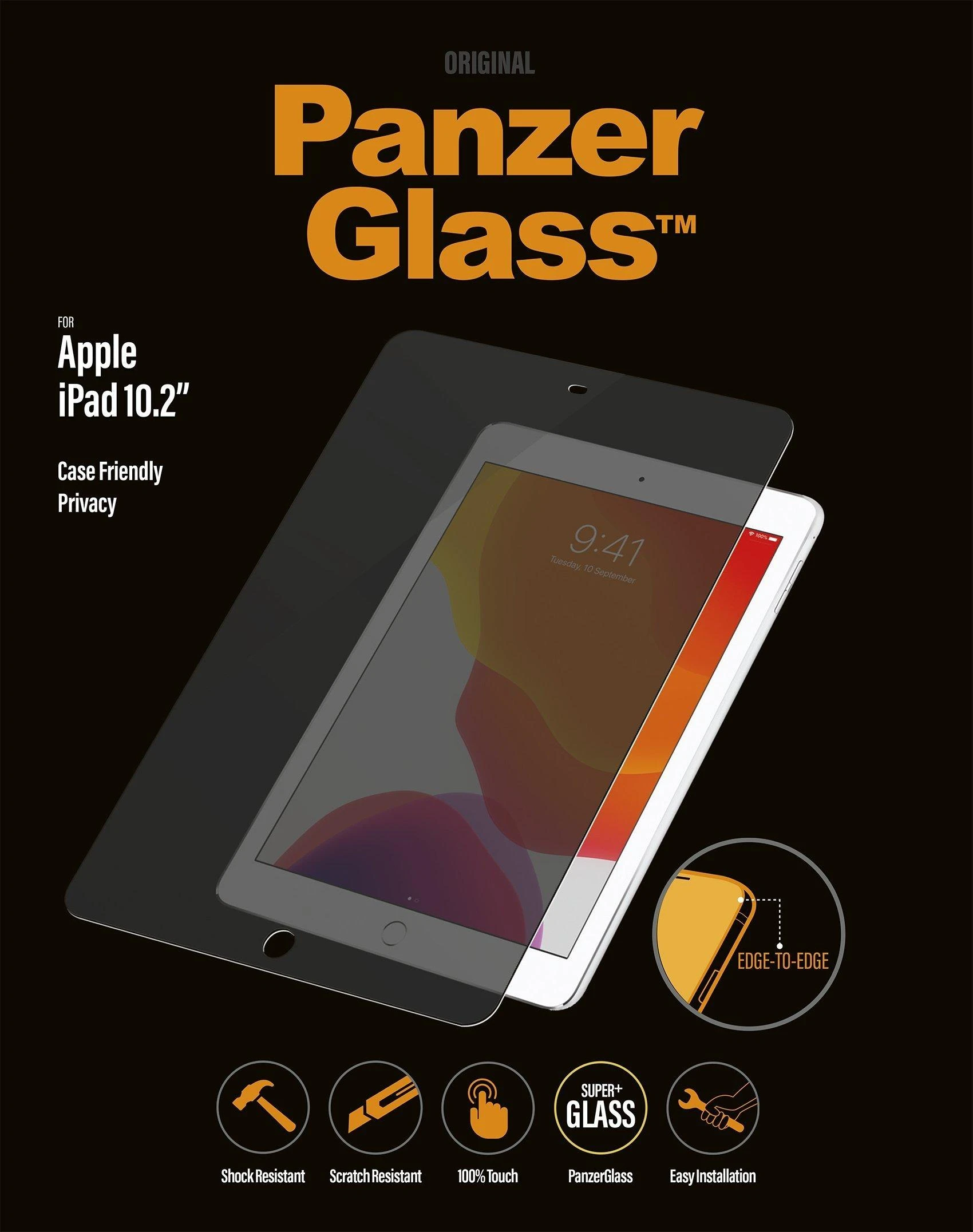 Panzer Glass PanzerGlass Case Friendly Privacy P2673 Skaidrus, Ekrano apsauga, Apple iPad 10.2''