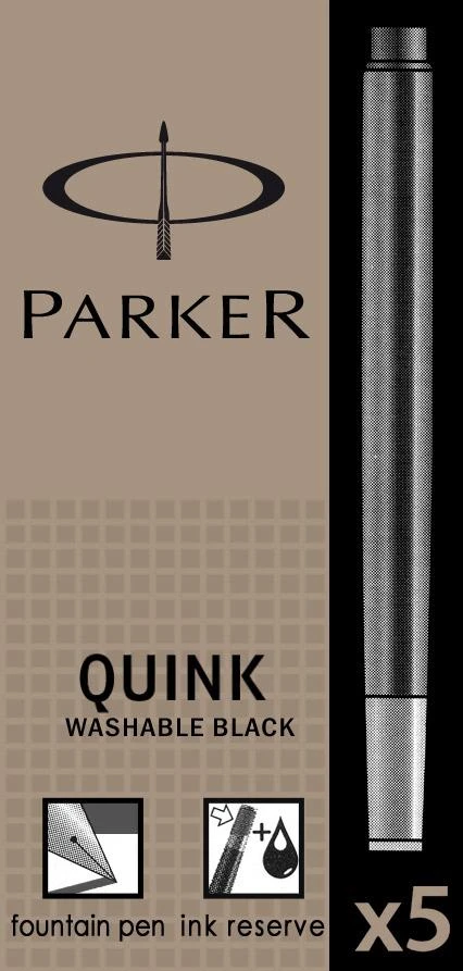 Rašalo kapsulės Parker, ilgos, juodos (5 vnt.)