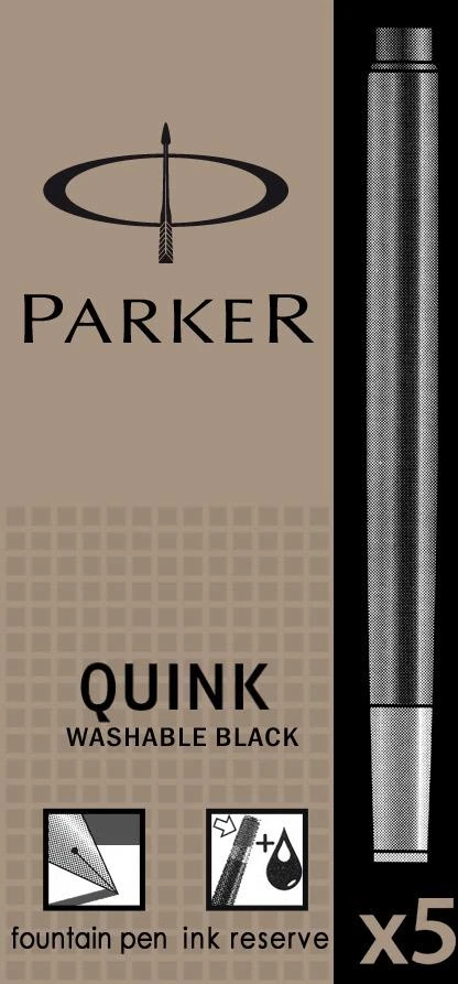 Rašalo kapsulės Parker, ilgos, juodos (5 vnt.)