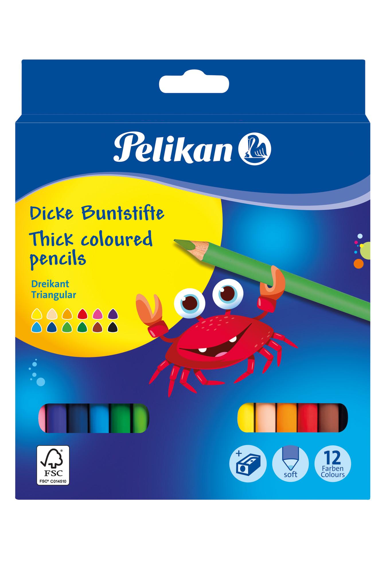 Pelikan Spalvoti trikampiai pieštukai ir drožtukas, 12vnt.