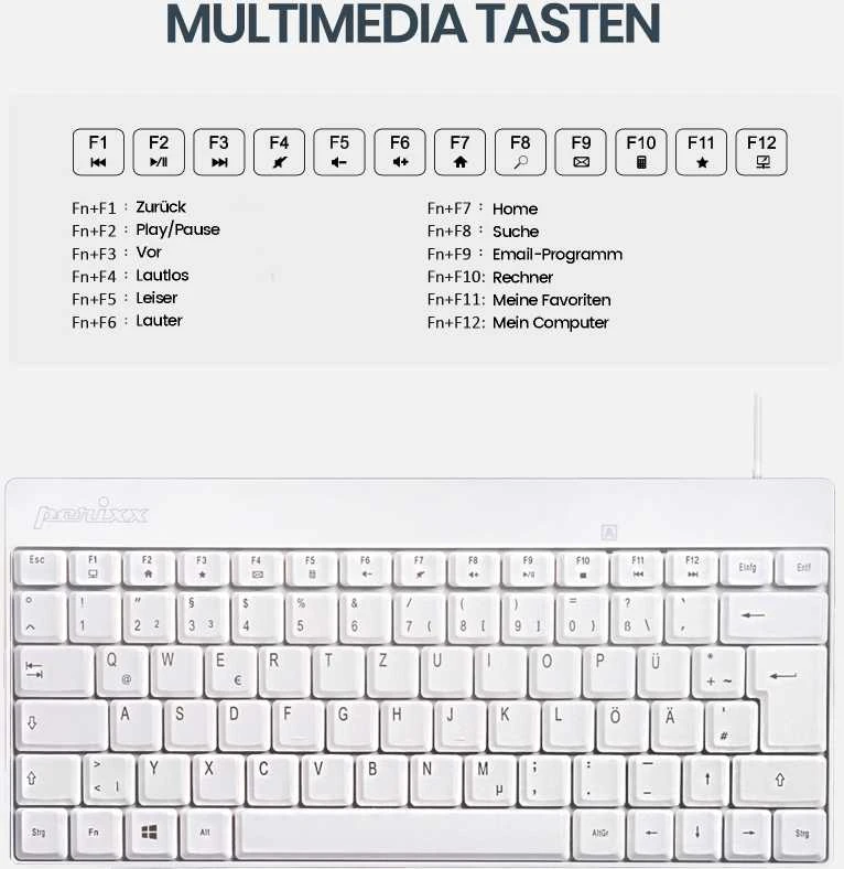 Klaviatūra ir pelė Perixx Perixx PERIDUO-212 DE, mini USB klaviatūra and pelė set, baltas