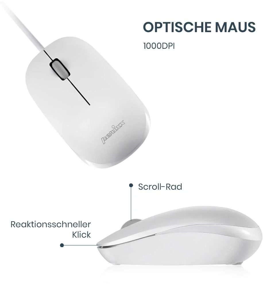 Klaviatūra ir pelė Perixx Perixx PERIDUO-212 DE, mini USB klaviatūra and pelė set, baltas