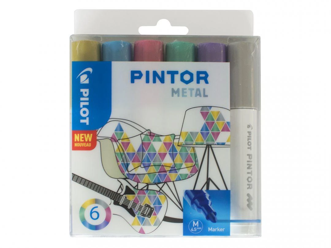 Pilot Pen Permanentinis žymeklis Pultas PINTOR METALLIC 1.4mm, apvali galvutė, 6 sp. komplektas