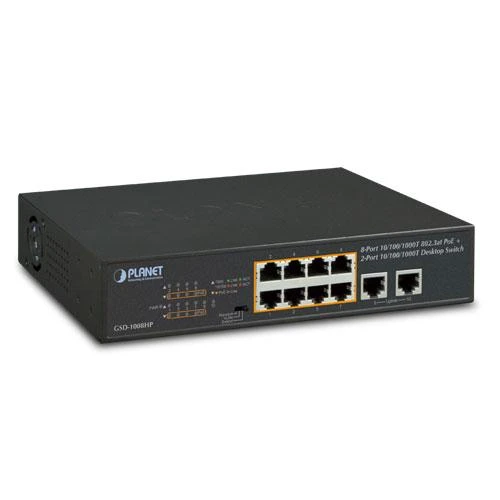 Šakotuvas Switch PoE Planet GSD-1008HP (10x 10/100/1000Mbps)