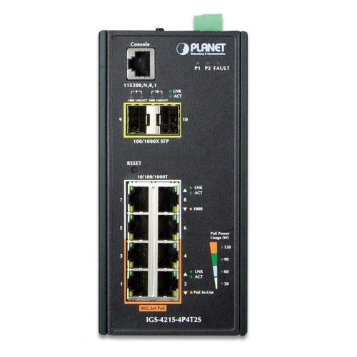 Šakotuvas Planet IGS-4215-4P4T2S tinklo jungiklis, valdomas L2/L4 Gigabit Ethernet (10/100/1000), palaiko PoE, mėlynas, baltas