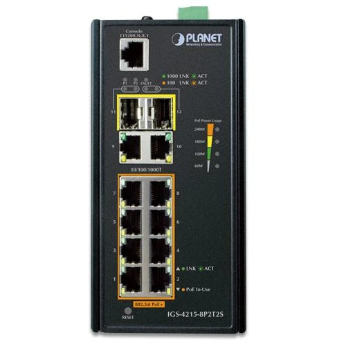 Šakotuvas PLANET IGS-4215-8P2T2S tinklo komutatorius Valdomas L2/L4 gigabito Ethernet (10/100/1000) Maitinimas per Ethernet (PoE) Mėlyna, Sidabrinis