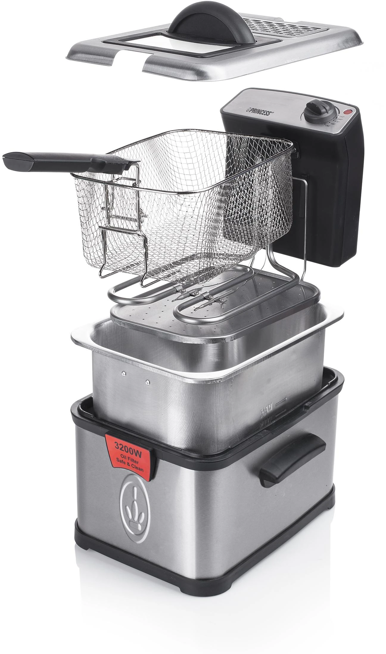 Princess 183001 „Superior Fryer“ 3200 vatų, gruzdintuvė, 3 l, 0,6kg, 190 °C, vienguba, juoda, nerūdijantis plienas