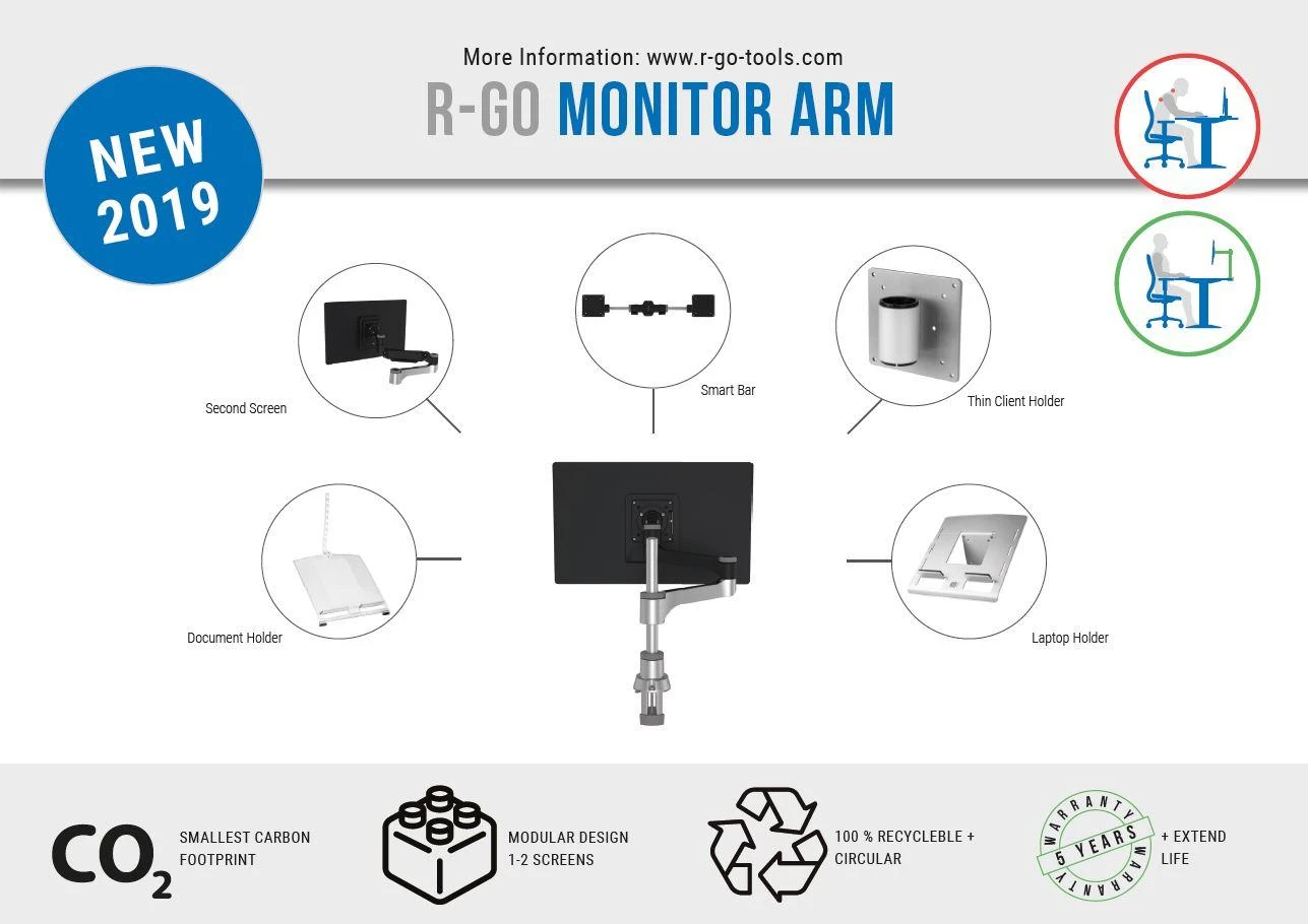Laikiklis R-GO Tools 2 monitorių iki 26 "Zepher 4 C2 (RGOVLZE4TWSI)